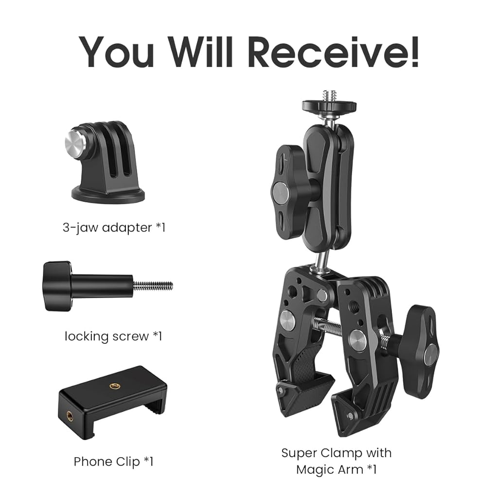 ZORBES Super Clamp Camera Clamp Mount 360° Dual Ballhead Magic Arm with 1/4 ZORBES Super Clamp Camera Clamp Mount 360° Dual Ballhead Magic Arm with 1/4